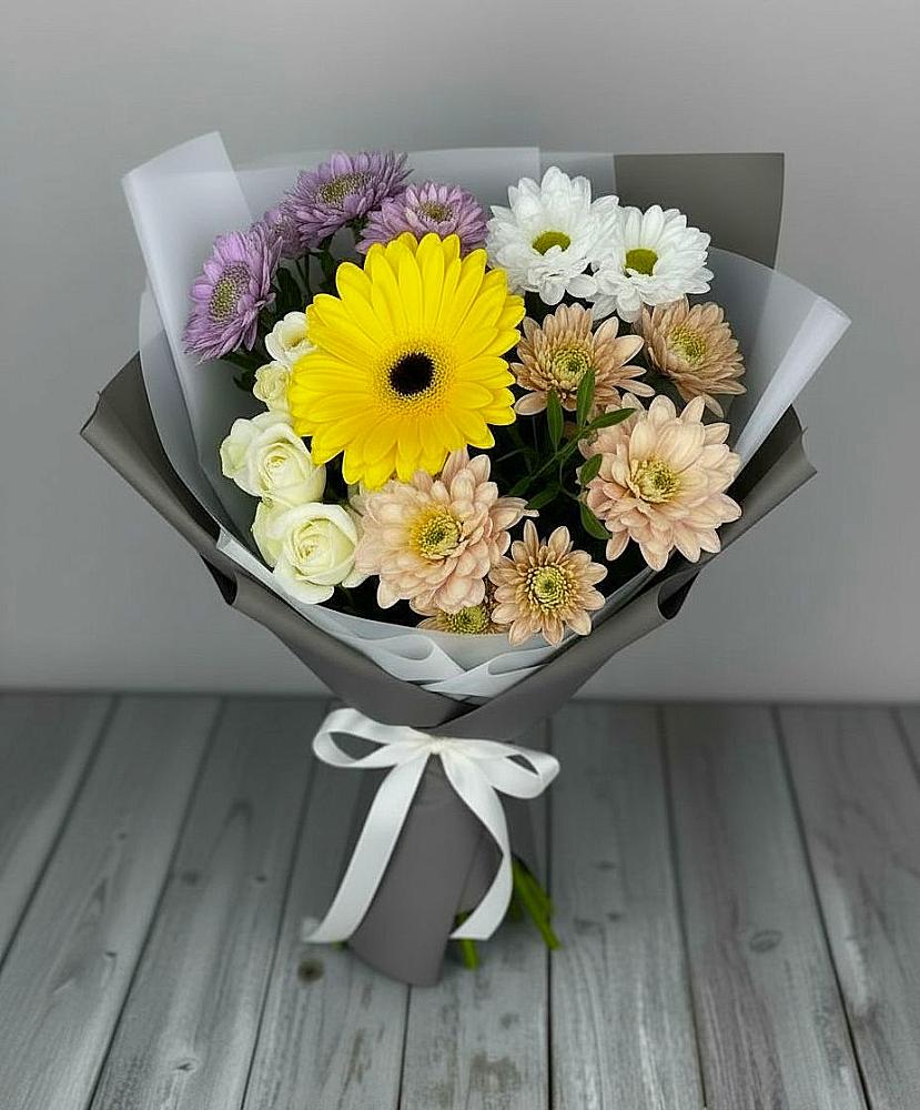 Букет цветов из: Розы, Герберы и Хризантемы в Нижней Мактаме