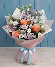 Букет Утренняя свежесть в Нижней Мактаме Букет цветов из: Лизиантусы, Розы, Альстромерии и Гипсофила в Нижней Мактаме