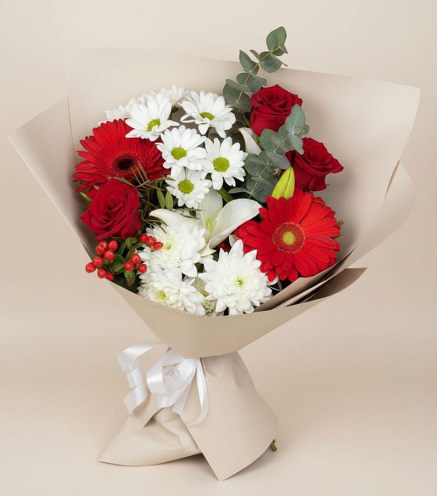 Букет цветов из: Розы, Хризантемы, Герберы и Лилии в Нижней Мактаме